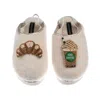 Laines London Women's Neutrals / Gold / White Flatform Cloud Slippers With Iced Coffee & Croissant Brooches - Crea In Neutral