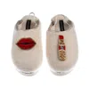 Laines London Women's Neutrals / Gold / White Flatform Cloud Slippers With Red Lips & Lipstick Brooches - Cream In Multi
