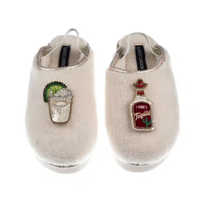Laines London Women's Neutrals / Gold / White Flatform Cloud Slippers With Tequila Slammer Brooches - Cream In Gray