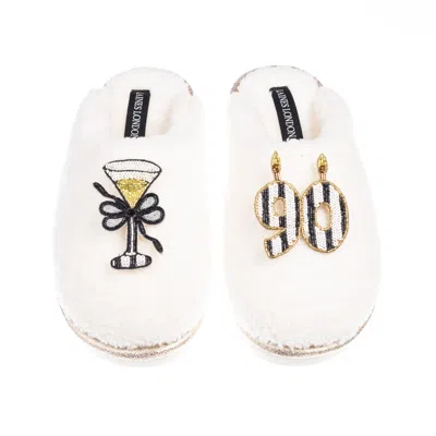 Laines London Women's Neutrals / Gold / White Teddy Closed Toe Slippers With Stripe 90th Birthday & Champagne Glas In Multi