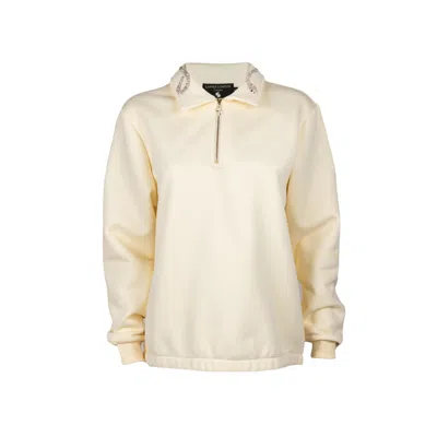 Laines London Women's Neutrals Laines Couture Cream Quarter Zip Sweatshirt With Embellished Crystal & Pearl Snake In White