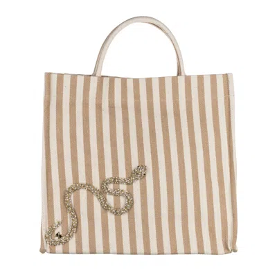 Laines London Women's Neutrals Laines Couture Hand Embellished Crystal Snake Large Tote Bag - Beige & Cream In Beige/white
