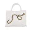 Laines London Women's White / Neutrals / Gold Laines Couture Hand Embellished Black & Gold Snake Tote Bag - Cream In Black/white/yellow