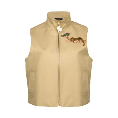 Laines London Women's Neutrals Laines Couture Hand Embellished Leopard Cropped Trench Gilet