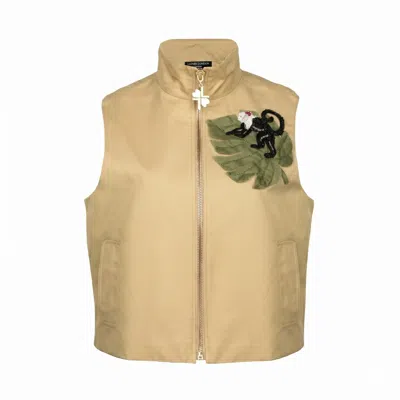 Laines London Women's Neutrals Laines Couture Hand Embellished Monkey Cropped Trench Gilet In Brown