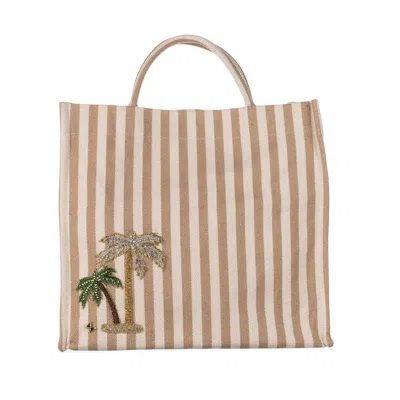 Laines London Women's Neutrals Laines Couture Hand Embellished Palm Tree Large Tote Bag - Beige & Cream In Gold