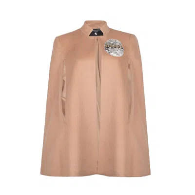 Laines London Women's Neutrals Laines Couture Wool Blend Cape With Embellished Disco Ball - Camel In Brown