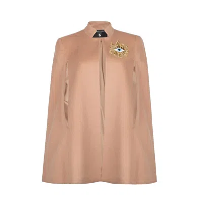 Laines London Women's Neutrals Laines Couture Wool Blend Cape With Embellished Mystic Eye - Camel In Beige