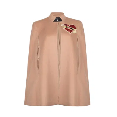 Laines London Women's Neutrals Laines Couture Wool Blend Cape With Embellished Red Love - Camel In Brown