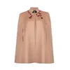 Laines London Women's Neutrals Laines Couture Wool Blend Cape With Embellished Wrap Around Red Snake - Camel In Beige/red
