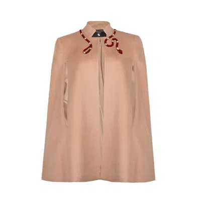 Laines London Women's Neutrals Laines Couture Wool Blend Cape With Embellished Wrap Around Red Snake - Camel In Brown