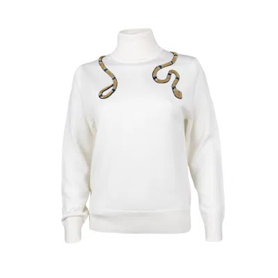 Laines London Women's Neutrals Laines Couture Wrap Gold Snake Embellished Knitted Roll Neck Jumper - Cream In White/yellow