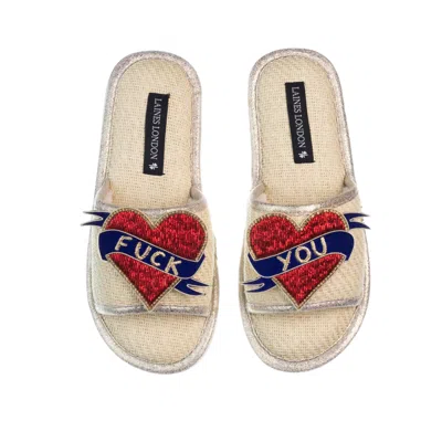 Laines London Women's Neutrals Straw Braided Sandals With Fuck You Brooches - Cream In White