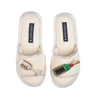 Laines London Women's Neutrals Straw Braided Sandals With Handmade Bubbles Darling & Glass Brooches - Cream In White