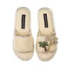 Laines London Women's Neutrals Straw Braided Sandals With Handmade Couture Golden Palm Tree Brooch - Cream In White/yellow