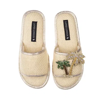 Laines London Women's Neutrals Straw Braided Sandals With Handmade Couture Golden Palm Tree Brooch - Cream In White/yellow