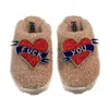 Laines London Women's Neutrals Teddy Closed Toe Slippers With Fuck You Brooches - Toffee In Yellow