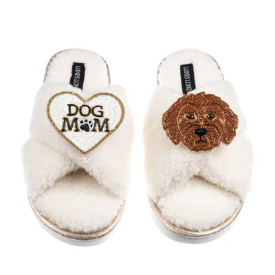 Laines London Women's Neutrals / White Boucle Slippers With Dog Mum/mom & Apricot Cockapoo Brooches - Cream In Transparent