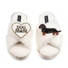 Laines London Women's Neutrals / White Boucle Slippers With Dog Mum/mom & Black & Tan Dachshund Brooches - Cream In White