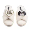 Laines London Women's Neutrals / White Boucle Slippers With Dog Mum/mom & Black & White Shih Tzu Brooches - Cream In White