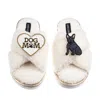 Laines London Women's Neutrals / White Boucle Slippers With Dog Mum/mom & Black Sitting French Bulldog Brooches -  In White