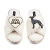Laines London Women's Neutrals / White Boucle Slippers With Dog Mum/mom & Blue Italian Greyhound Brooches - Cream In White