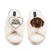 Laines London Women's Neutrals / White Boucle Slippers With Dog Mum/mom & Chocolate Cockapoo Brooches - Cream In Transparent