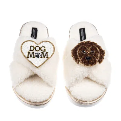 Laines London Women's Neutrals / White Boucle Slippers With Dog Mum/mom & Chocolate Cockapoo Brooches - Cream In Transparent