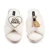 Laines London Women's Neutrals / White Boucle Slippers With Dog Mum/mom & Fawn Sitting French Bulldog Brooches - C In White