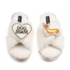 Laines London Women's Neutrals / White Boucle Slippers With Dog Mum/mom & Peach The Corgi Brooches - Cream In White