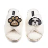 Laines London Women's Neutrals / White Boucle Slippers With Paw & Black & White Shih Tzu Brooches - Cream In White
