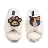 Laines London Women's Neutrals / White Boucle Slippers With Paw & Calico British Shorthair Cat Brooches - Cream In White