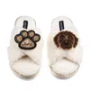 Laines London Women's Neutrals / White Boucle Slippers With Paw & Chocolate Cockapoo Brooches - Cream In White