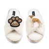 Laines London Women's Neutrals / White Boucle Slippers With Paw & Fawn & White Italian Greyhound Brooches - Cream In Multi