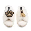Laines London Women's Neutrals / White Boucle Slippers With Paw & Fawn Sitting French Bulldog Brooches - Cream In White