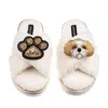 Laines London Women's Neutrals / White Boucle Slippers With Paw & Gold & White Shih Tzu Brooches - Cream In White