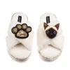 Laines London Women's Neutrals / White Boucle Slippers With Paw & Siamese Cat Brooches - Cream In White