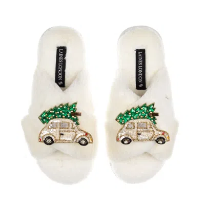 Laines London Women's Neutrals / White Classic Laines Christmas Collection Slippers With Double Cream & Gold Chris