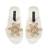 Laines London Women's Neutrals / White Classic Laines Christmas Collection Slippers With Double Cream & Gold Snowf In White