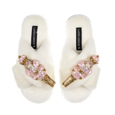 Laines London Women's Neutrals / White Classic Laines Christmas Collection Slippers With Double Pink Grand Nutcrac