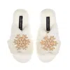 Laines London Women's Neutrals / White Classic Laines Christmas Collection Slippers With Double Pink Snowflake Bro In White