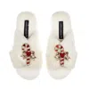 Laines London Women's Neutrals / White Classic Laines Christmas Collection Slippers With Double Red Candy Cane Bro In White