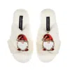 Laines London Women's Neutrals / White Classic Laines Christmas Collection Slippers With Double Red Gonk Brooches  In White