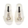 Laines London Women's Neutrals / White Classic Laines Christmas Collection Slippers With Double Silver Gonk Brooch In White