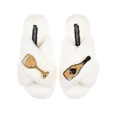 Laines London Women's Neutrals / White Classic Laines Slippers With Ace Of Champagne Brooches  Cream