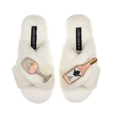 Laines London Women's Neutrals / White Classic Laines Slippers With Angelic Rose Wine Brooches - Cream
