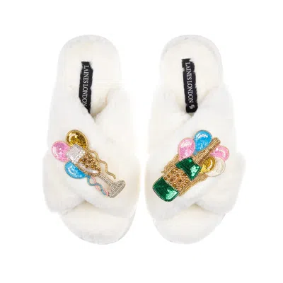 Laines London Women's Neutrals / White Classic Laines Slippers With Birthday Bubbles Brooches - Cream