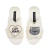 Laines London Women's Neutrals / White Classic Laines Slippers With Cat Mum/mom & Grey Persian Cat Brooches - Crea In White