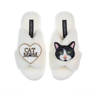 Laines London Women's Neutrals / White Classic Laines Slippers With Cat Mum/mom & Oreo Black & White Shorthair Cat In Multi