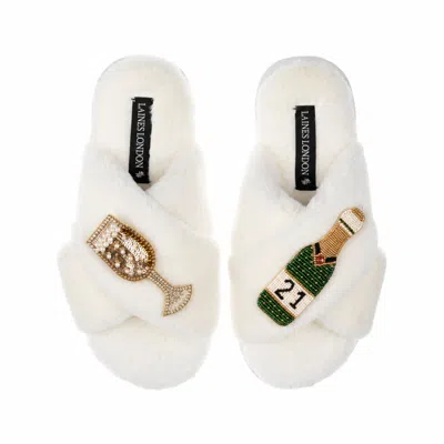 Laines London Women's Neutrals / White Classic Laines Slippers With Champagne & Glass 21st Birthday Brooches - Cre